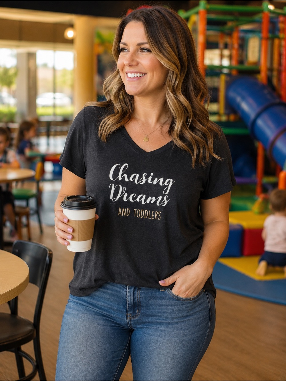 Apt. 9 Black T-Shirt with "Chasing Dreams and Toddlers" Logo